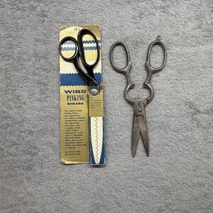 Vintage NEW Wiss CB-9 Pinking Shears and Antique Scissors crafting sewing